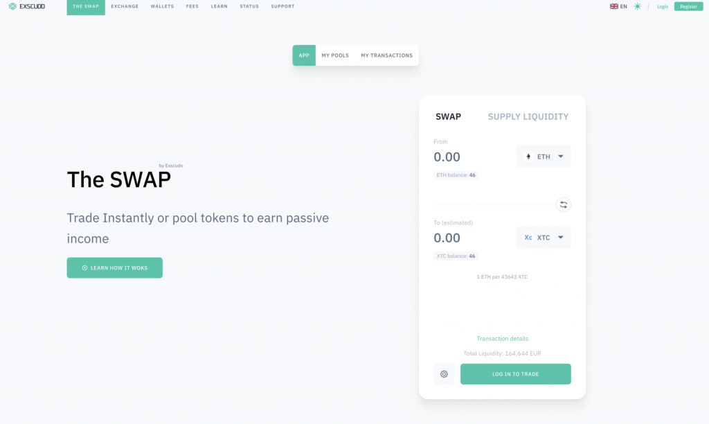The Swap main user interface