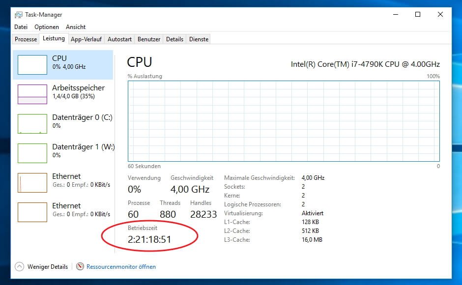 Betriebszeit Windows ITLearner.de