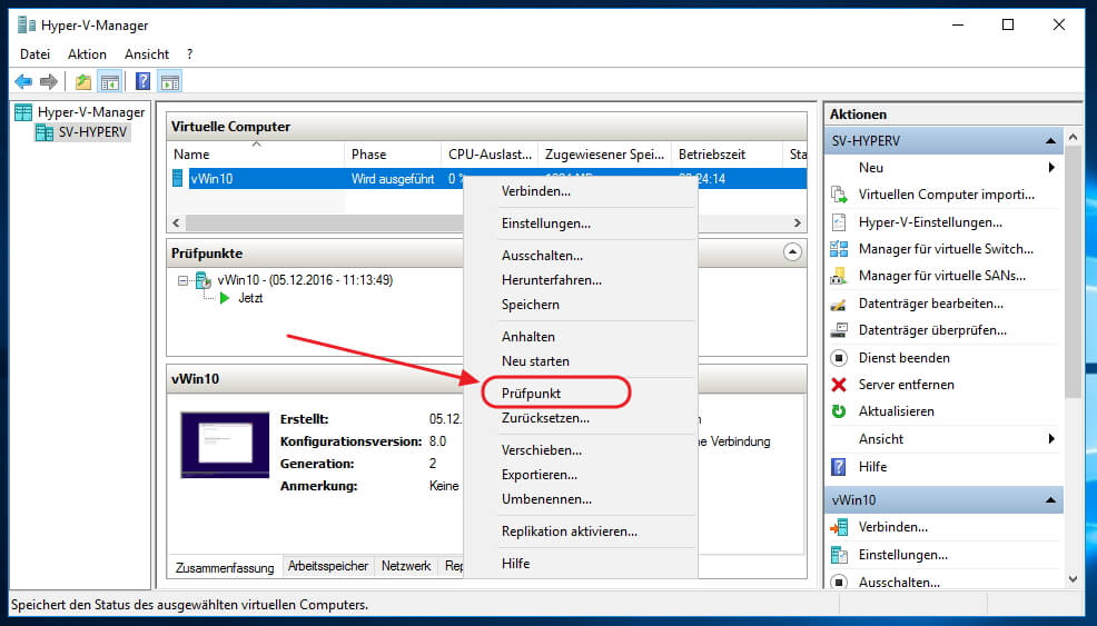 HyperV Maschine exportieren / Snapshot ITLearner.de