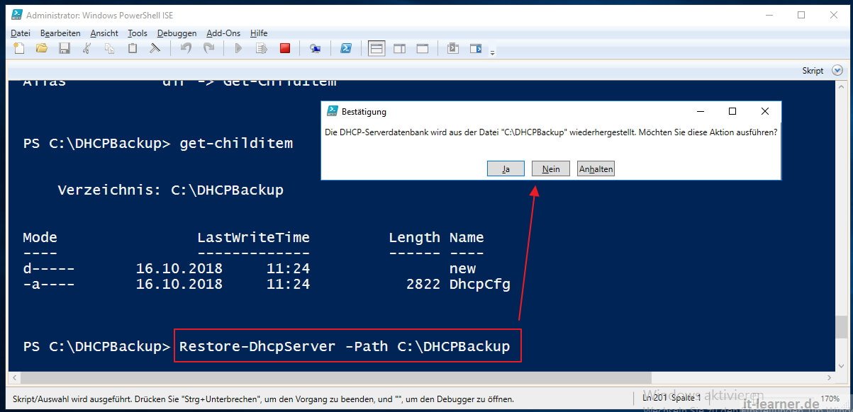 DHCP Datenbank per PowerShell sichern ITLearner.de