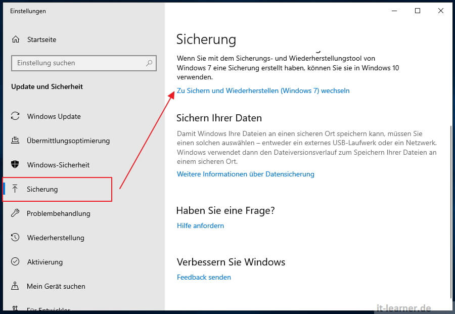 Systemabbild unter Windows 10 ITLearner.de