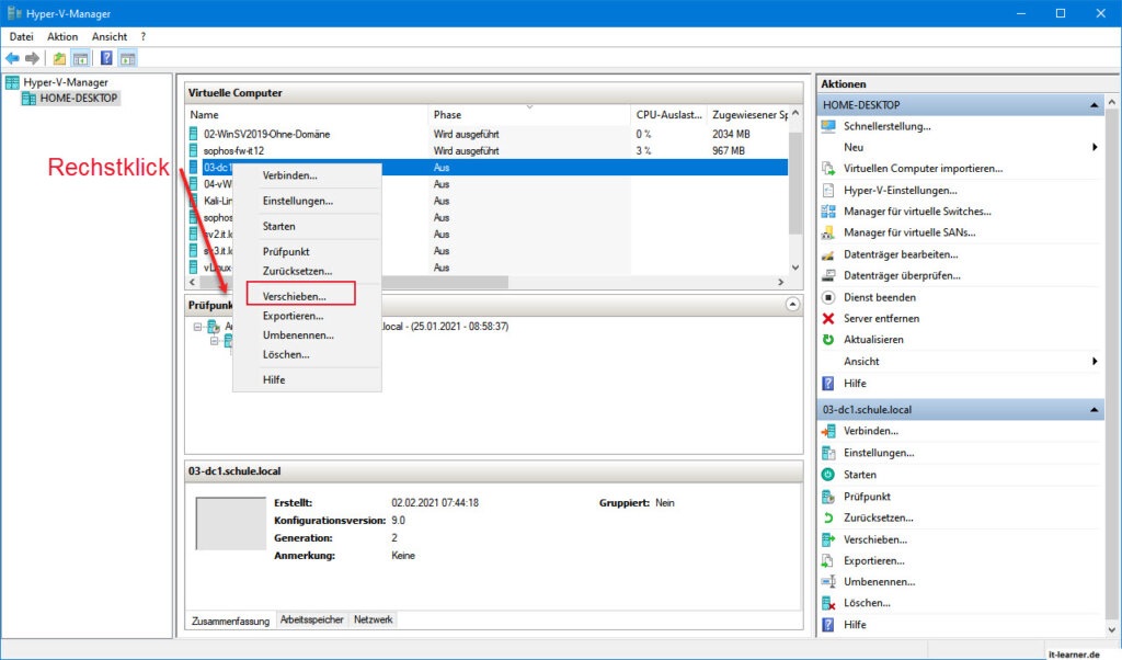 Im Hyper V Manager Eine Virtuelle Festplatte Verschieben Kontextmenü öffnen » IT-Learner.de Im Hyper V Manager Eine Virtuelle Festplatte Verschieben Kontextmenü öffnen