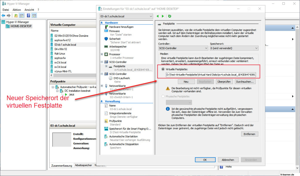 Im Hyper V Manager Eine Virtuelle Festplatte Verschieben Speicherort Prüfen » IT-Learner.de Im Hyper V Manager Eine Virtuelle Festplatte Verschieben Speicherort Prüfen