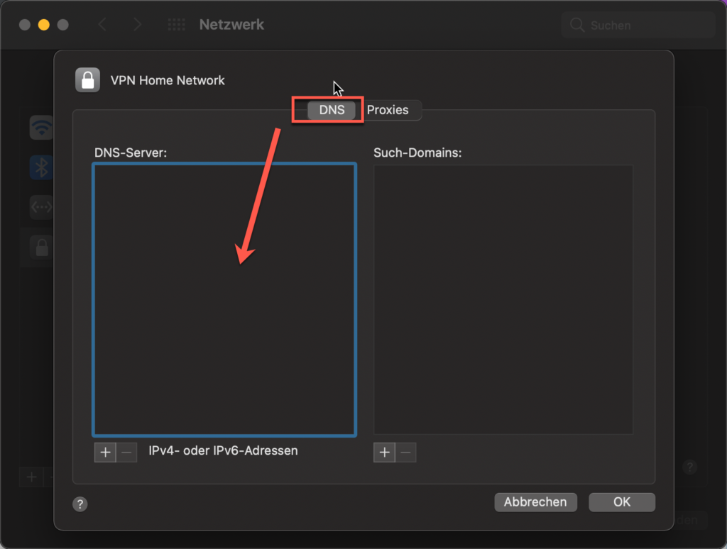 Wie kann man unter macOS eine VPN-Verbindung einrichten? 9 Neue VPN Verbindung DNS Konfiguration