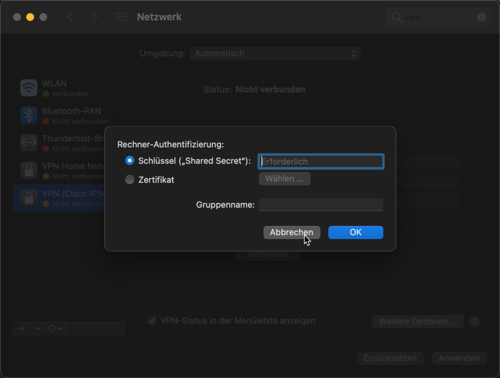 VPN Macbook einrichten
