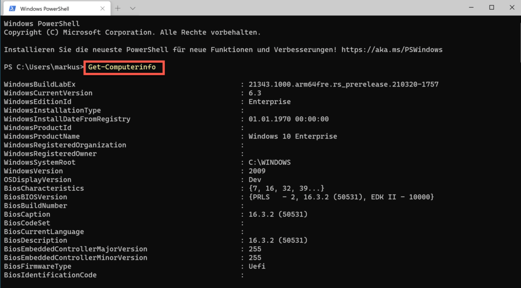 Unter Windows 10 alle Informationen über das System auslesen! 16 Mithilfe Der Windows Powershell Detaillierte Computerinformationen Auslesen