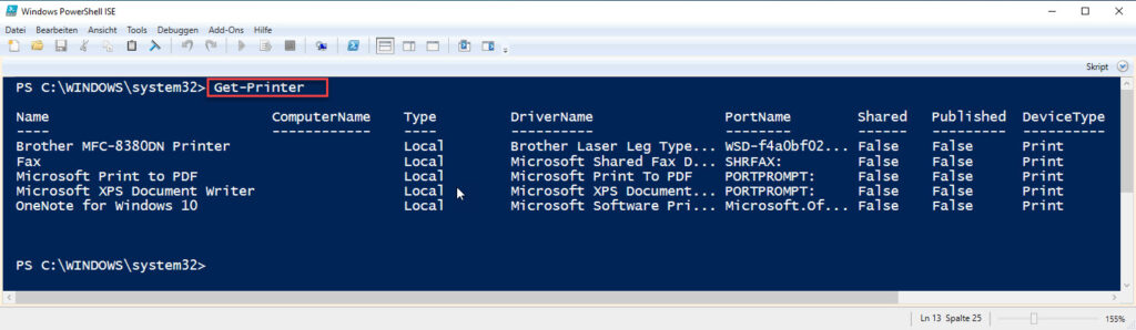 Mit der Windows PowerShell einen neuen Drucker unter Windows einbinden 13 Alle Drucker Mithilfe Der Windows PowerShell Anzeigen