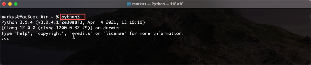 Beliebte Programmiersprache Python auf Mac installieren 16 python m1 chip installieren - Im Terminal starten