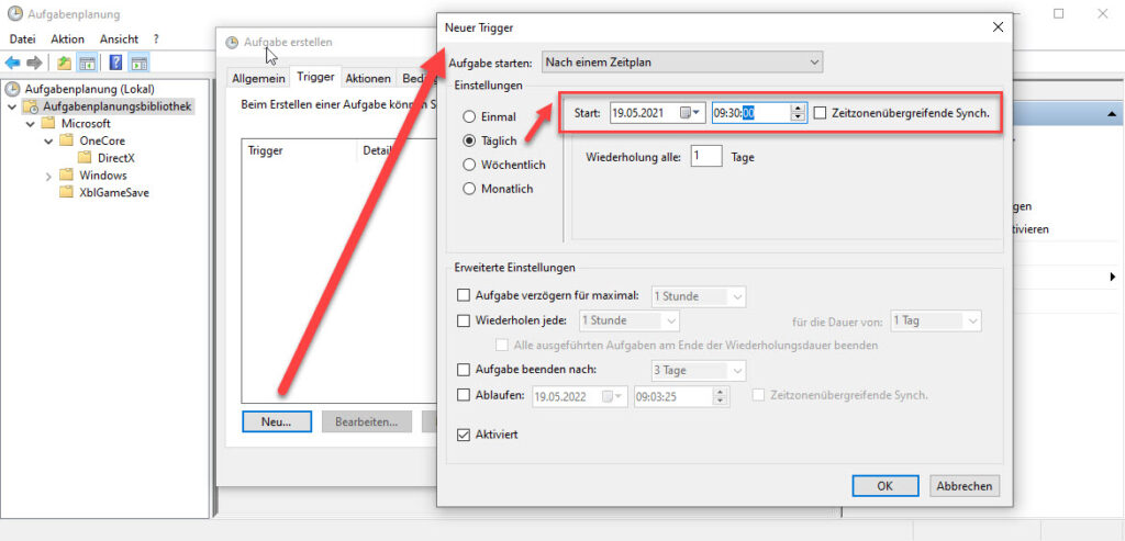 Wie Bindet Man Ein Batch Skript In Die Windows Aufgabeplanung Ein Neuen Trigger Erstellen