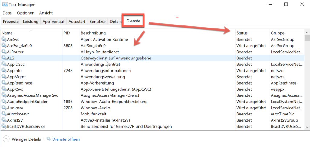 Dienste Im Windows Betriebssystem Mit Dem Task Manager Anzeigen | IT-Learner.de Dienste Im Windows Betriebssystem Mit Dem Task Manager Anzeigen