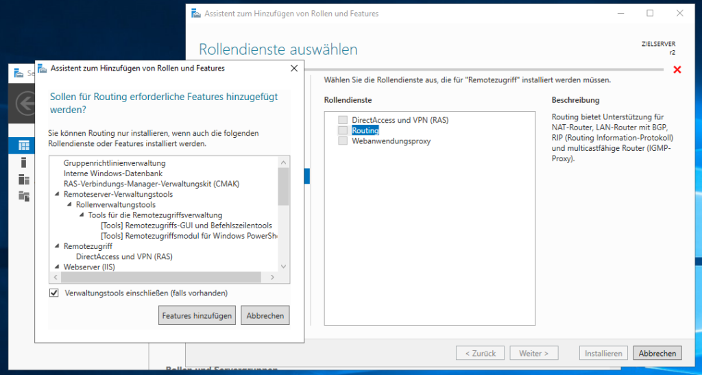 Routing am Windows Server mit zwei Netzwerkschnittstellen einrichten 16 Windows Server Remotezugriff Installieren Routing