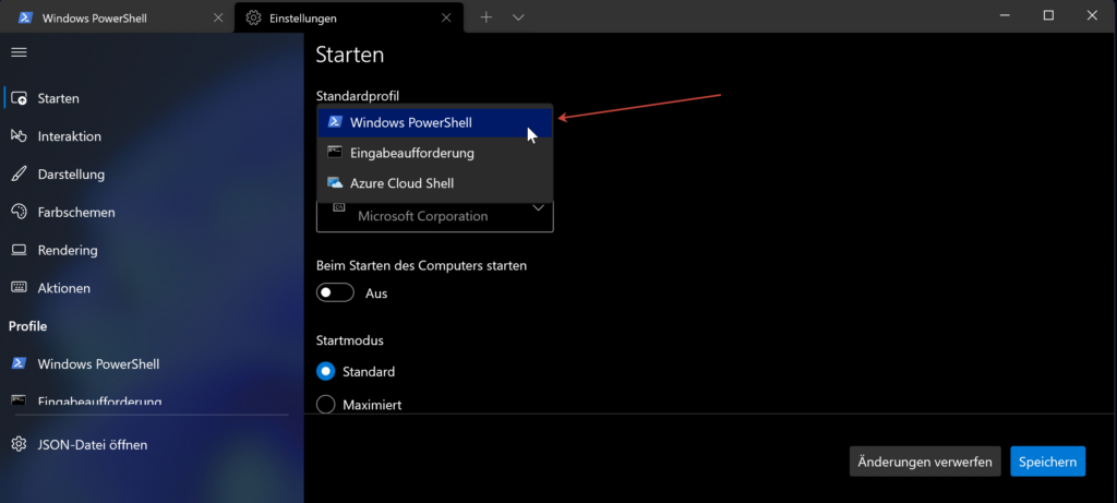 Windows Terminal App Default Profile Änderen Startup Anpassen