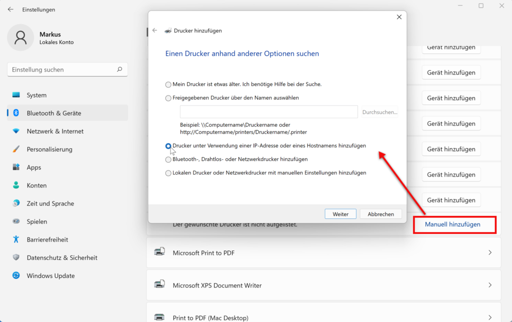Drucker im Netzwerk einrichten Windows 11