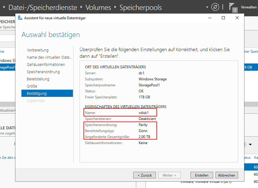 Wie erstellt man einen Windows Failover Cluster 19 Windows Failover Cluster
Im Speicherpool einen virtuellen Datenträger einrichten.