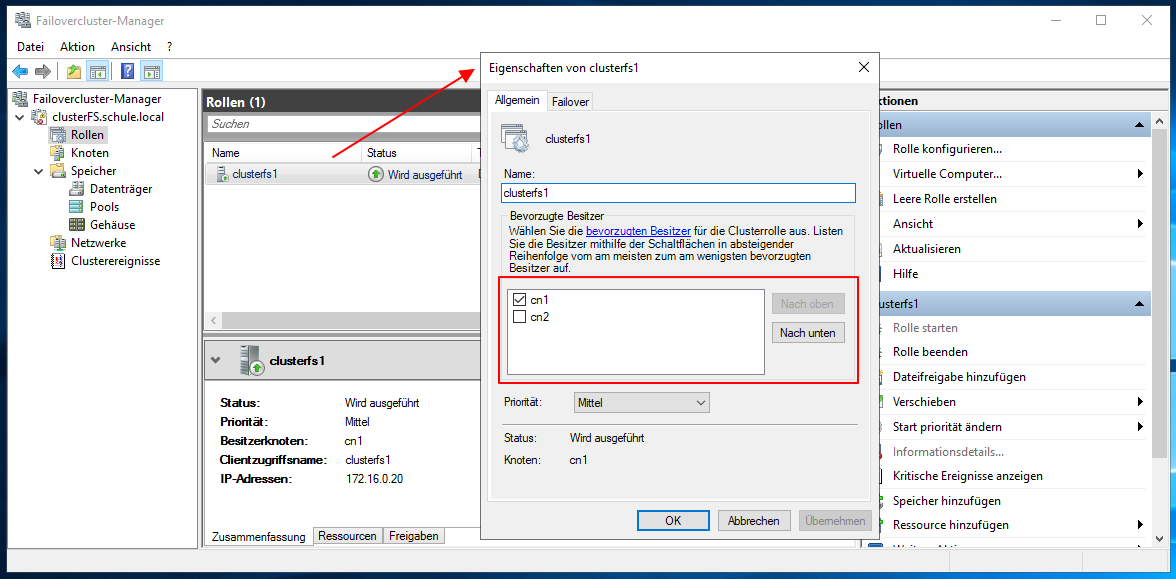 Wie erstellt man einen Windows Failover Cluster 38 Windows Failover Cluster
Konfiguration des bevorzugten Besitzers im Cluster