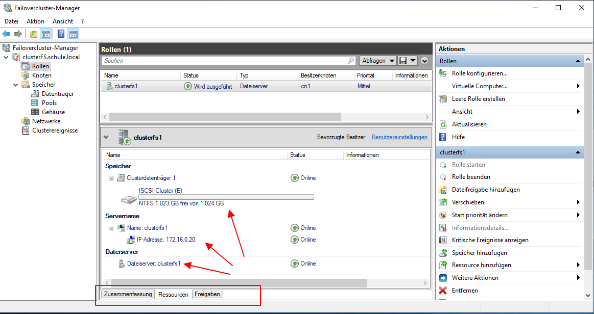 Wie erstellt man einen Windows Failover Cluster 39 Windows Failover Cluster
Verschiedene Parameter und Eigenschaften des Clusters aufrufen