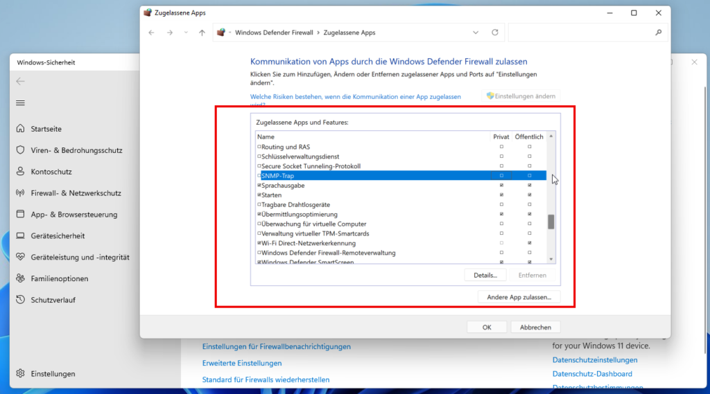 Unter Windows 11 App in der Firewall zulassen