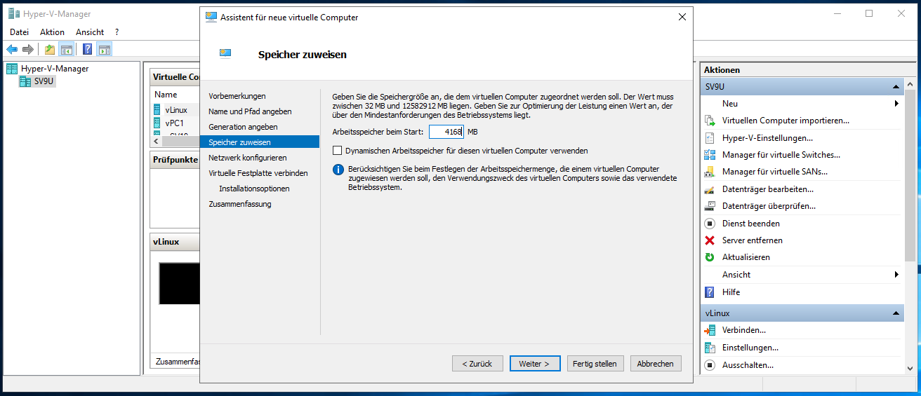 Wie kann man Windows 11 in Hyper-V installieren 15 Windows 11 in Hyper-V installieren - RAM Größe einstellen