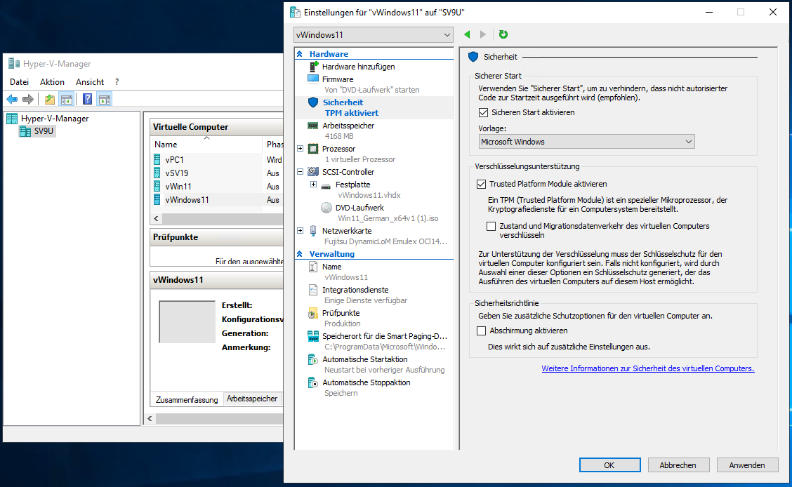 Wie kann man Windows 11 in Hyper-V installieren 17 Für Windows 11 TPM und Secure Boot einstellen
