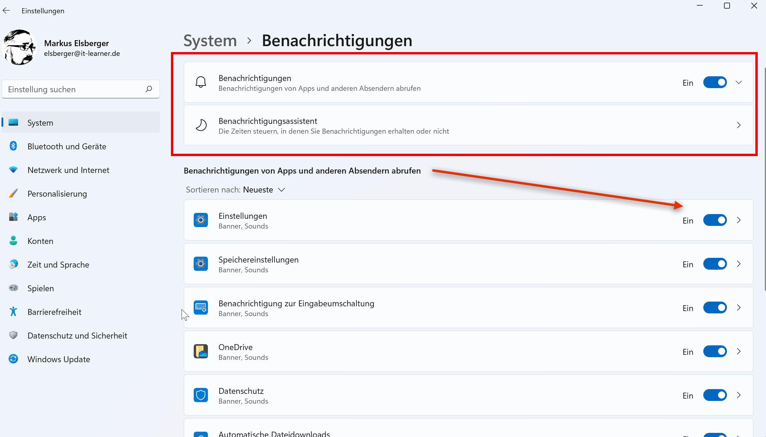 » IT-Learner.de Konfiguration des Windows Benachrichtigungsdienstes