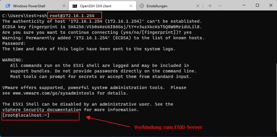 Am VMWare ESXi Server die SSH-Verbindung aktivieren 14 Mit dem ESXi Server einen SSH Verbindung aufbauen