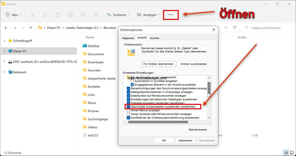 So kann man sich versteckte Systemdateien anzeigen lassen 12 Windows 11 versteckte Systemdateien anzeigen