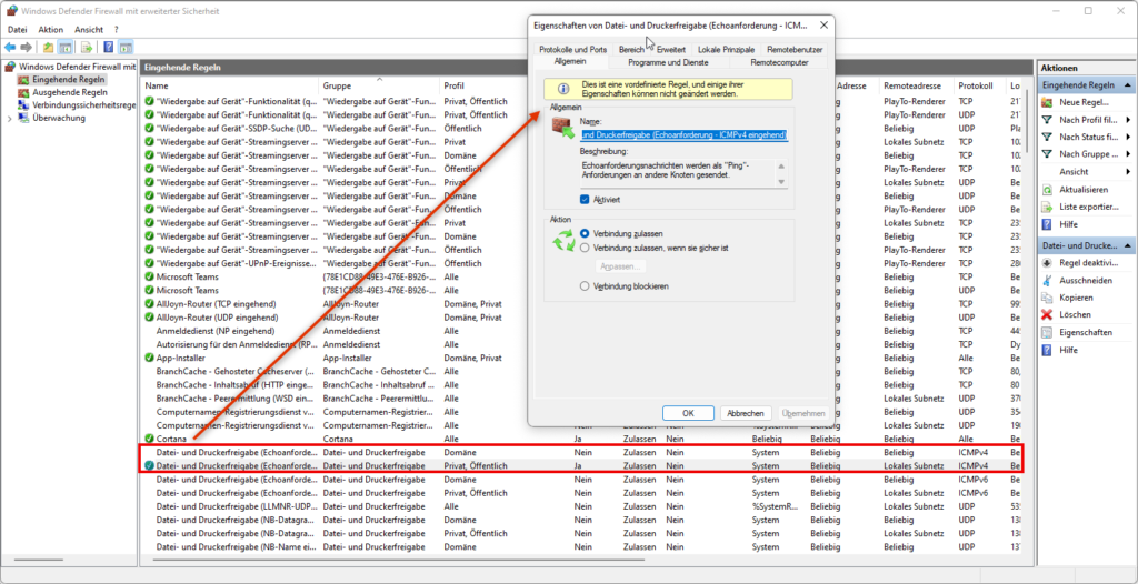 Windows Firewall Regeln Für ICMP Pakete Aktivieren