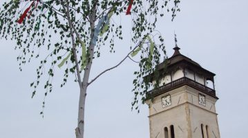Májusfa állítás és a Borostyán Néptáncműhely csoportjainak fellépése a rozsnyói főtéren