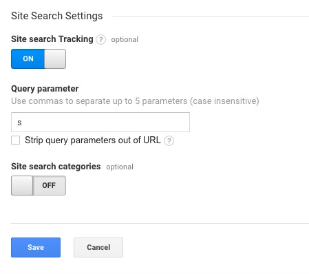 Site Search tracking activated in Google Analytics