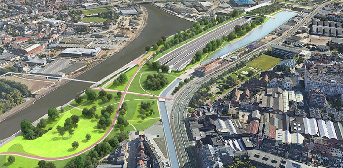 Rechteroever na de aanleg van de Oosterweelverbinding. Het viaduct aan het Sportpaleis verdwijnt. (Beeld: Lantis) Sportpaleis -Lantis
