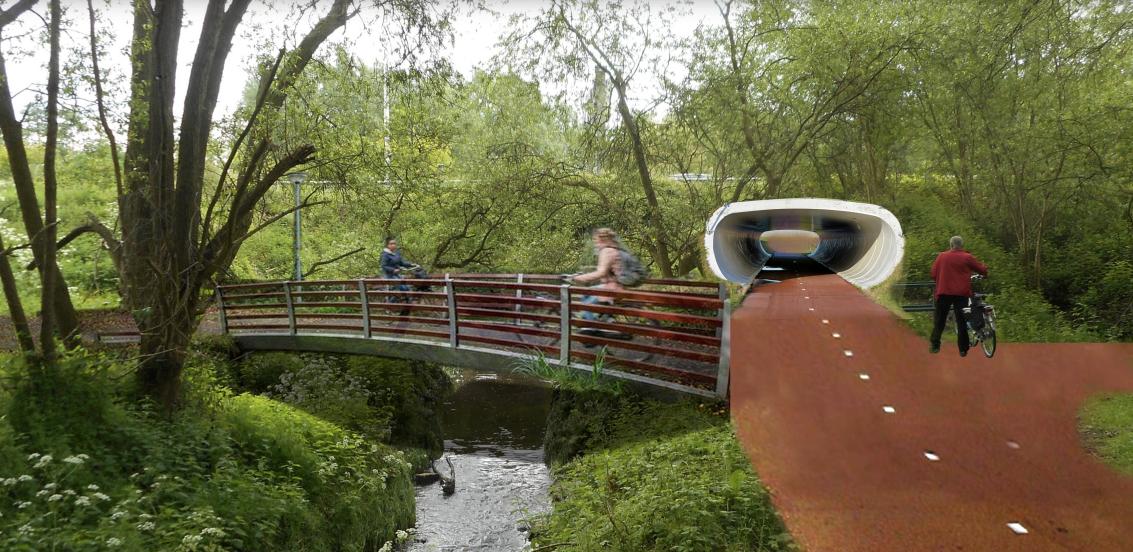 Schets fietsroute langs de Edegemse beek onder de E19