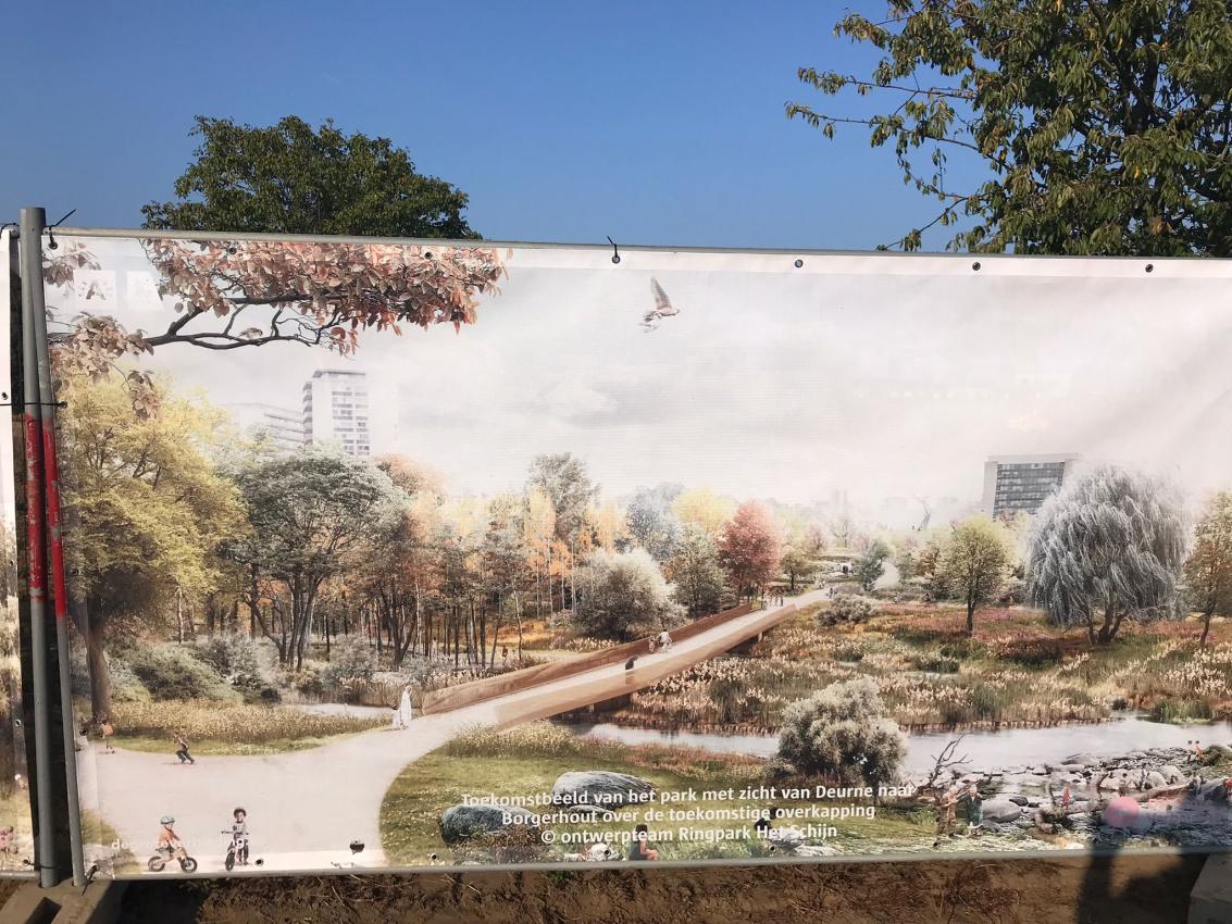 NU en straks: spandoek met toekomstbeeld tijdens het persmoment. © Manu Claeys