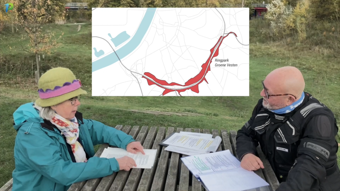 Vrijwilligster Diane uit in dit filmpje tegenover motard Mike haar twijfels over Ringpark Groene Vesten.