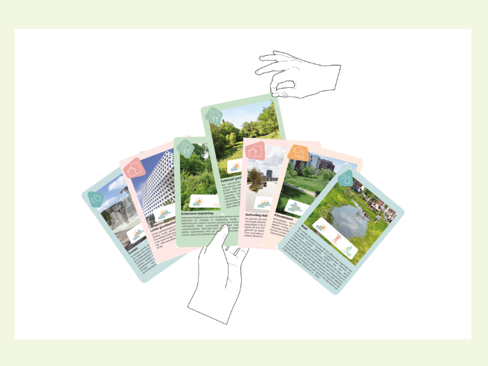 Op speelkaarten staat meteen inzichtelijk te lezen wat de graad van afkoeling, de sociale meerwaarde en de ecologische meerwaarde is.