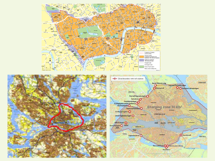 Onder meer in Londen (boven) en Stockholm (onder) worden cordonheffingen al succesvol toegepast.