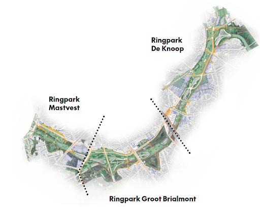 Ringparken zuidelijke Ring zoals geschetst in de ontwikkelingsvisie.