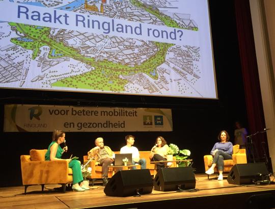 Professor André Loeckx en Ringlanders Robin Vandenbussche, Wendy De Pooter en Katelijne De Vis bespreken de stand van zaken. 