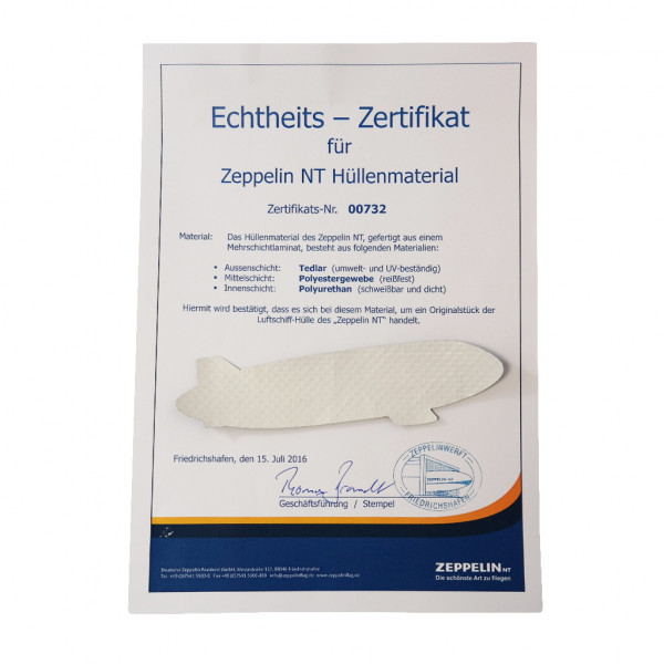 Luftschiffhülle mit Echtheitszertifikat